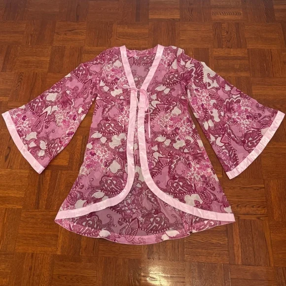 Pink Paisley Tie Front Robe OS - Picture 2 of 5